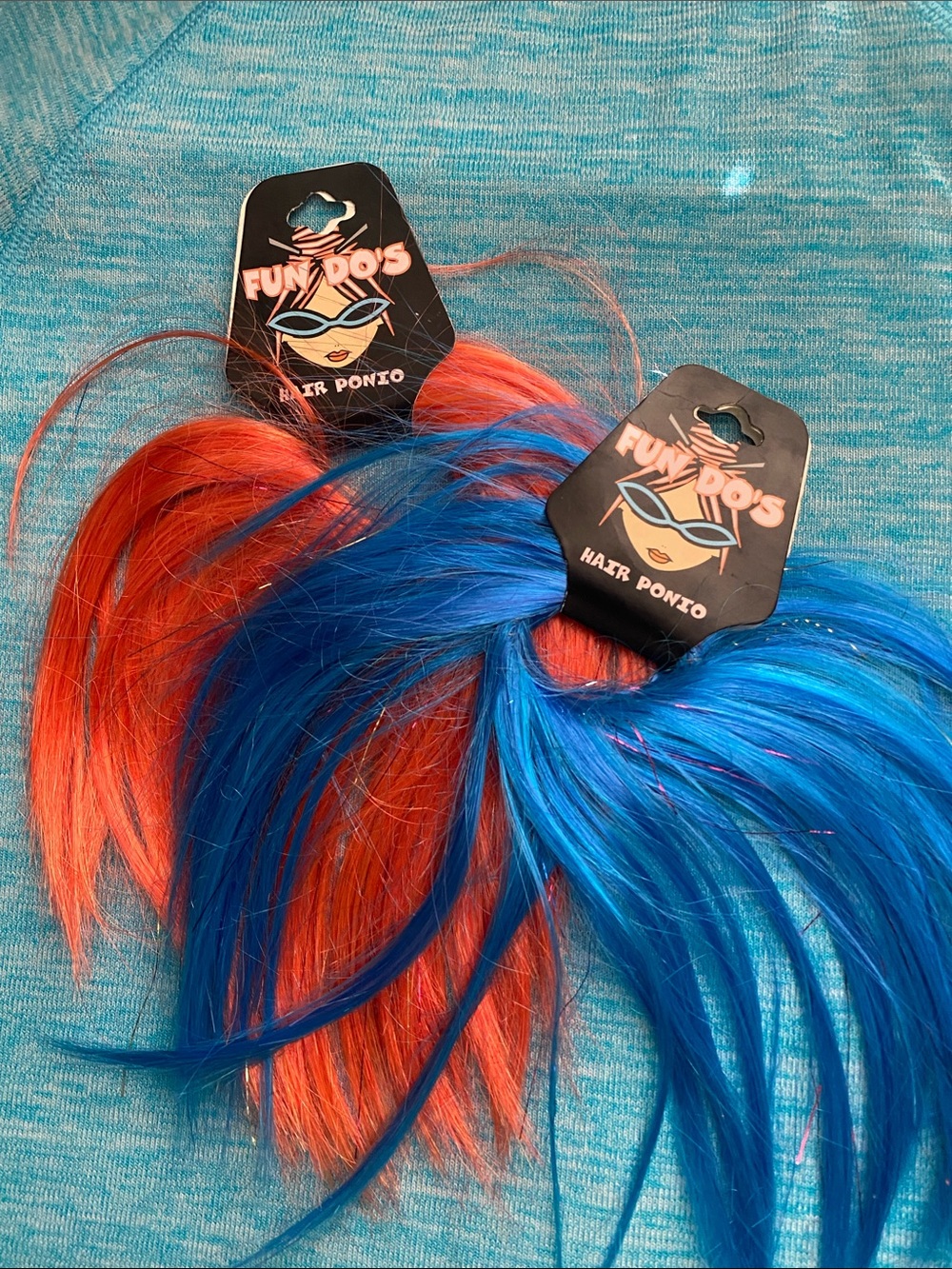 Blue and Orange Hair Ponios - Vibrant Clip-In Hair Accent
